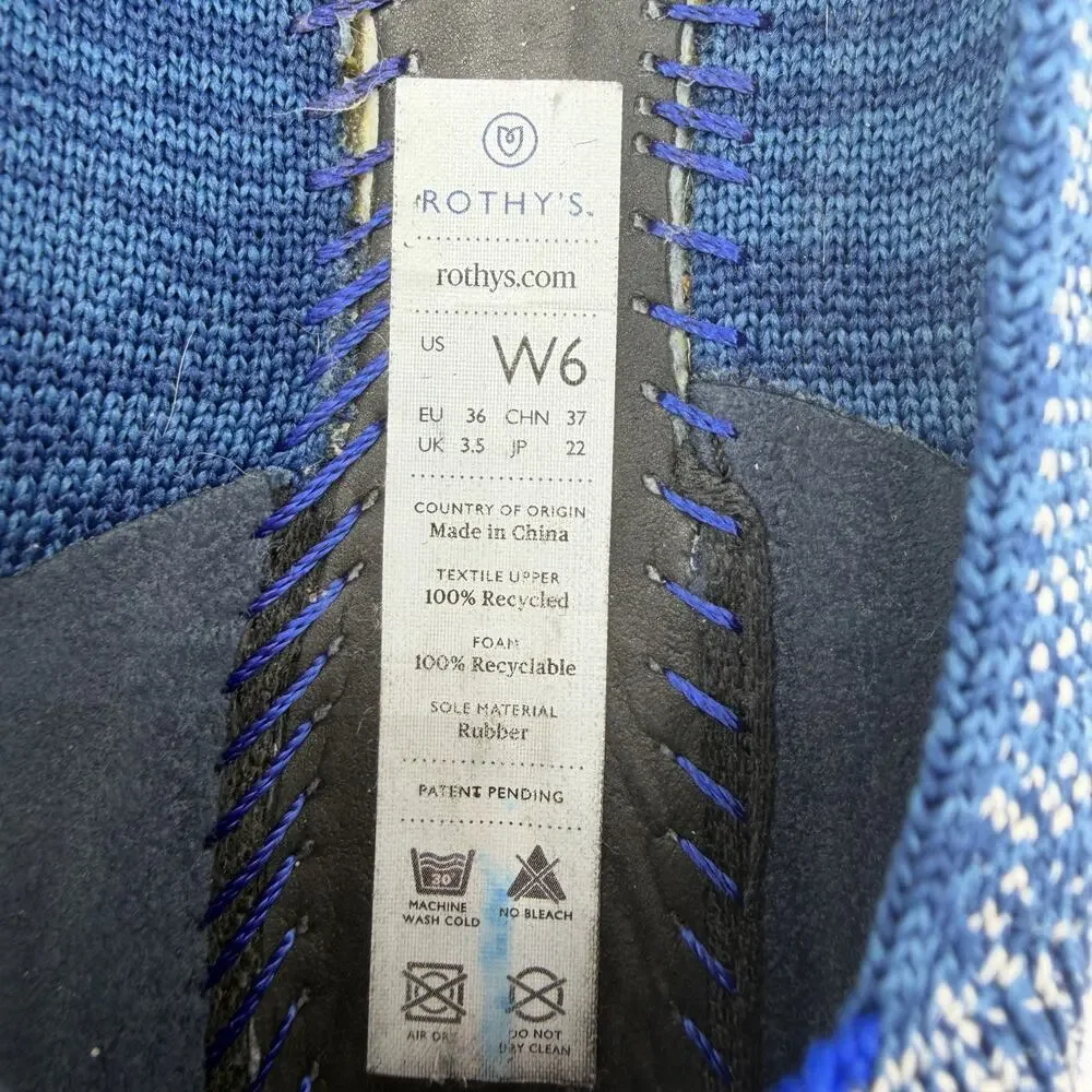 Rothy’s The Point Indigo Heather Blue White Knit Ballet Flats Size 6 Washable